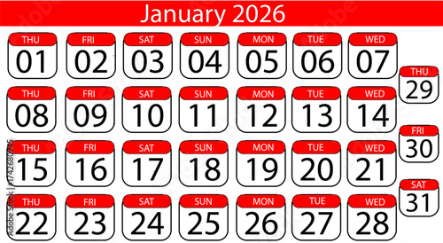Plan your 2026 with this clear and modern January calendar grid, perfect for professional scheduling and personal organization