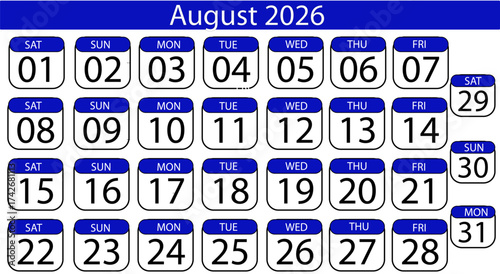 Plan ahead with the August 2026 calendar, schedule appointments, track deadlines, organize events, and never miss an important date in your life