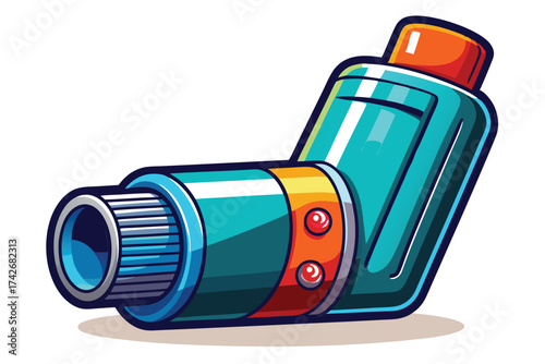Colorful Cartoon Asthma Inhaler Illustration – Medical Device Vector Art