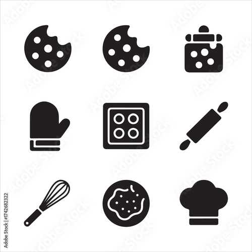 Cookie Day Vector Icon Pack Baking Tools Silhouette Set”
Sweet Bakery Vector Icons Pastry & Baking Essentials Pack Minimal Cookie and Kitchen Icon Set” Dessert Making Vector Silhouettes
