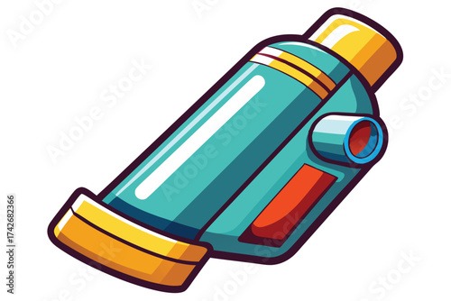 Colorful Cartoon Asthma Inhaler Illustration – Medical Device Vector Art