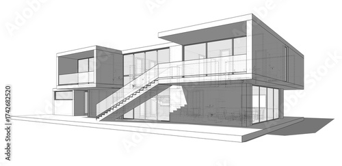 house building sketch architecture 3d illustration