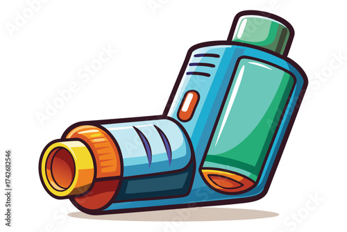 Colorful Cartoon Asthma Inhaler Illustration – Medical Device Vector Art