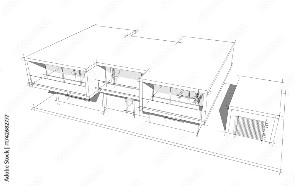 Fototapeta premium house building sketch architecture 3d illustration