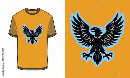 Tshirt mockup eagle with wings spread talons extended orange bird