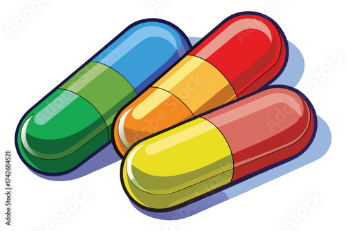 Colorful Cartoon Capsules Illustration – Medicine and Pharmacy Vector Art