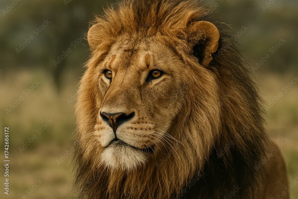 Fototapeta premium Latvia, Kandava, 2025-08-23, Latvijas kauss The Majestic Gaze of a Lion in the Wild