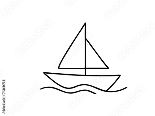 Sailboat vector illustration with sail on water. Minimal sailboat drawing shows a simple boat in line art style. Perfect for travel, sea, summer, ocean, vacation and marine design projects