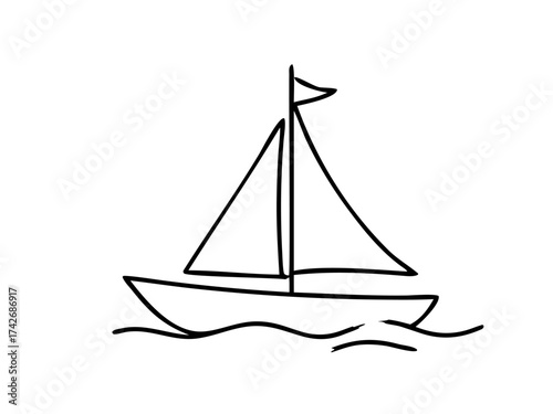 Sailboat vector illustration with simple line art. This sailboat drawing shows summer travel on the sea, perfect for marine design, nautical concepts, and vacation themes
