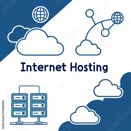 Internet hosting concept with server, globe, and cloud icons in a modern design web hosting and cloud computing concept for business