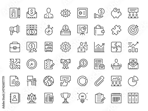 Business icon set. Vector line icons collection. Outline symbols. Modern design