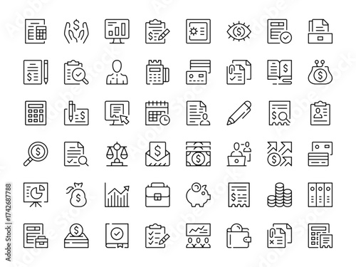 Accounting icon set. Vector line icons collection. Outline symbols. Modern design
