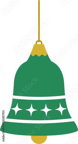 Retro style  bell ornament flat vector illustration.
Hanging Christmas ornament.
Transparent background.
