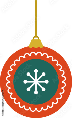 Vintage style snowflake pattern ornament flat vector illustration.
Hanging Christmas ornament.
Transparent background.
