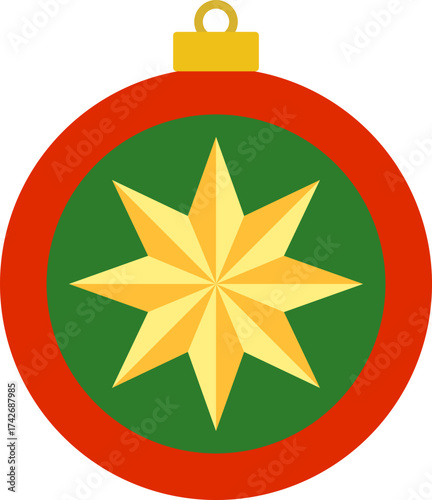 Christmas ornament with star pattern flat vector illustration.
Hanging Christmas ornament.
Transparent background.