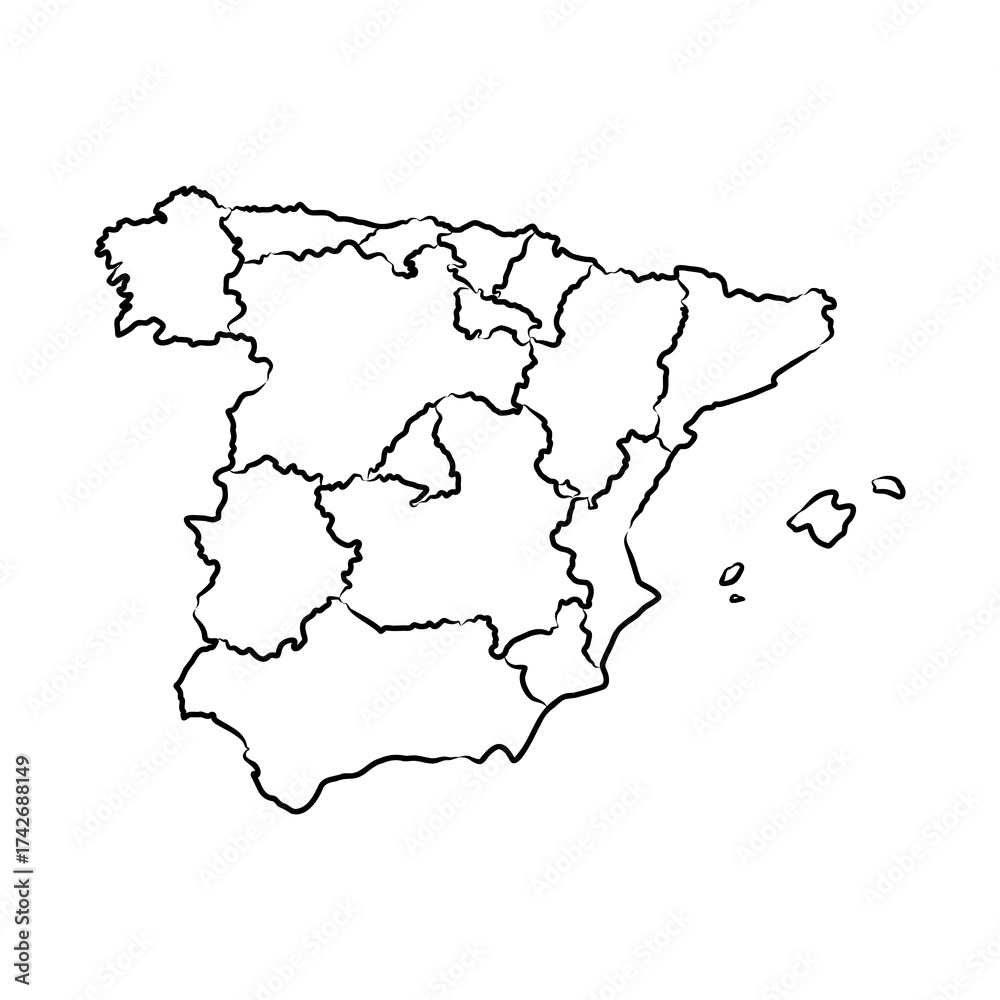 Obraz premium Spain map, vector sketch illustration
