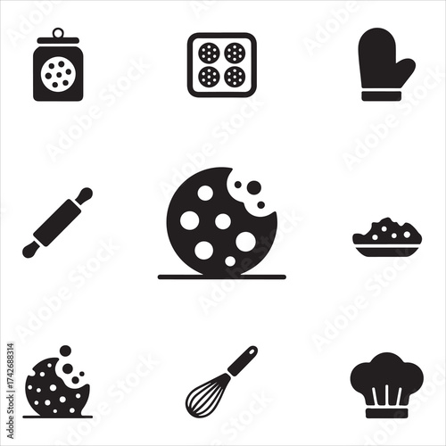 Cookie Day Vector Icon Pack Baking Tools Silhouette Set”
Sweet Bakery Vector Icons Pastry & Baking Essentials Pack Minimal Cookie and Kitchen Icon Set” Dessert Making Vector Silhouettes
