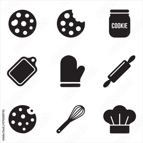 Cookie Day Vector Icon Pack Baking Tools Silhouette Set”
Sweet Bakery Vector Icons Pastry & Baking Essentials Pack Minimal Cookie and Kitchen Icon Set” Dessert Making Vector Silhouettes
