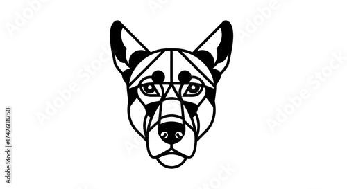 Geometric illustration of a dog's head, featuring sharp lines and angles, centered on white.