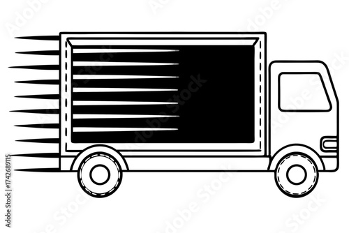 Fast Moving Truck Line Doodle – Black Minimalist Outline