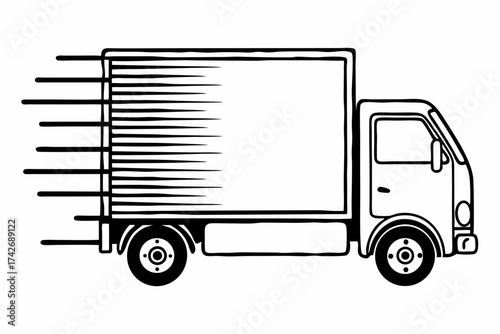 Fast Moving Truck Line Doodle – Black Minimalist Outline