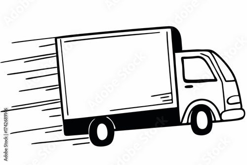 Fast Moving Truck Line Doodle – Black Minimalist Outline