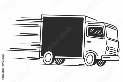 Fast Moving Truck Line Doodle – Black Minimalist Outline