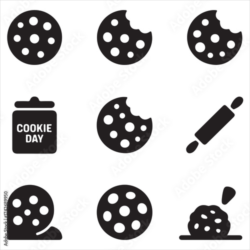 Cookie Day Vector Icon Pack Baking Tools Silhouette Set”
Sweet Bakery Vector Icons Pastry & Baking Essentials Pack Minimal Cookie and Kitchen Icon Set” Dessert Making Vector Silhouettes
