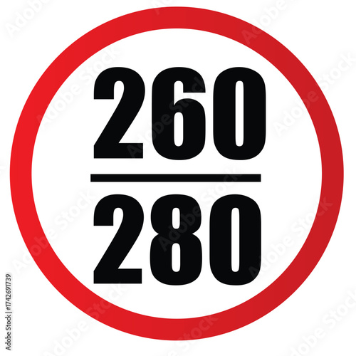 Speed Limit 260 and 280 Road Signs – Red Circular Border Traffic Regulation Symbols for High-Speed Motorway and Expressway Safety
