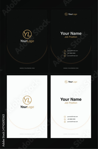 Editable Business Card. Elegant Vertical Business Card. Black Gold Vertical Business Card. White Gold Vertical Business Card.
