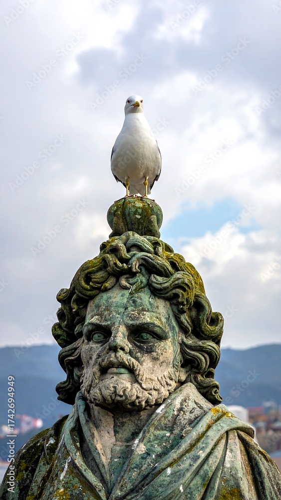 Obraz premium Statue of man with bird