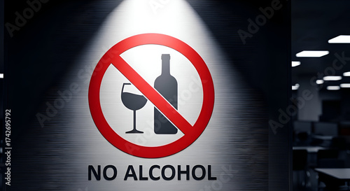 Alcohol Ban Prohibition Sign Displayed With Glass and Bottle Symbol Composition.