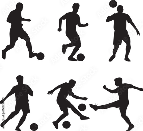 Silhouetted soccer players in action vector design graphic resource