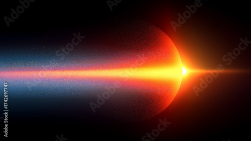 Particle stream impacting a spherical surface representing energy transfer and the concept of high intensity experimentation and breakthrough discovery.

