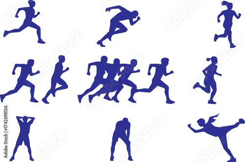 Silhouette of Athletes in Various Poses on White Background Illustration