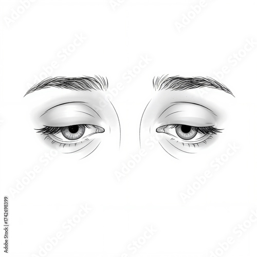 Sleepy human eyes in pencil sketch style for tired expression concept