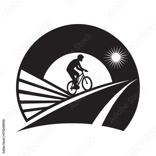Bicycle Rider Sunset Silhouette Vector Illustration