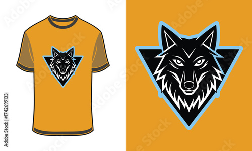 Tshirt mockup wolf emblem orange t shirt orange vector