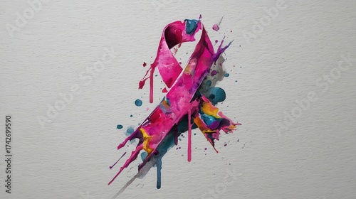 Colorful Watercolor Pink Ribbon Symbolizing Hope and Support