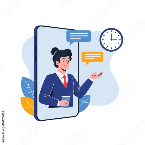 Customer support agent providing assistance via a mobile device.