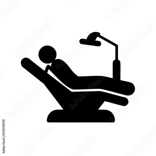 Patient reclined in dental chair for treatment, dental care concept illustration
