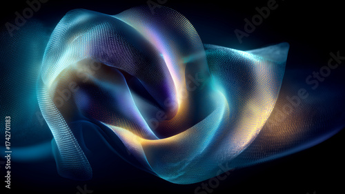 A twisting fabric of micro dots forming a generative mesh that symbolizes adaptive intelligence and fluid computation for resilient data processing and seamless information orchestration.
