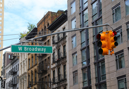 W Broadway intersection traffic light street sign NYC