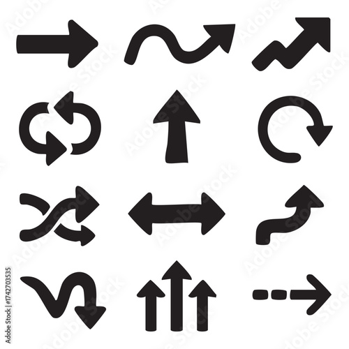 Collection of Creative and Directional Arrows Varied Shapes and Styles Representing Different Movements Directions and Navigation Options for Design Use