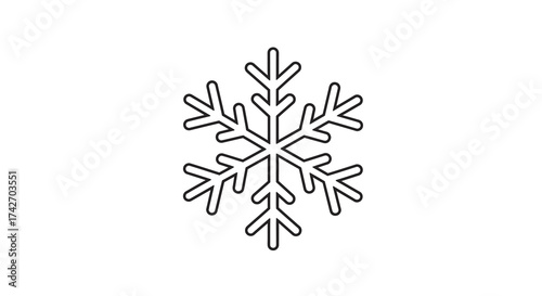 Minimalistic linear snowflake design for winter themes and decorations