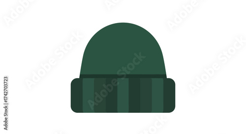 Minimalist green beanie hat icon on white background