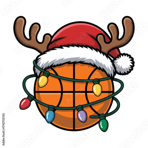 Basketball Christmas Vector, Basketball Wearing Santa Hat