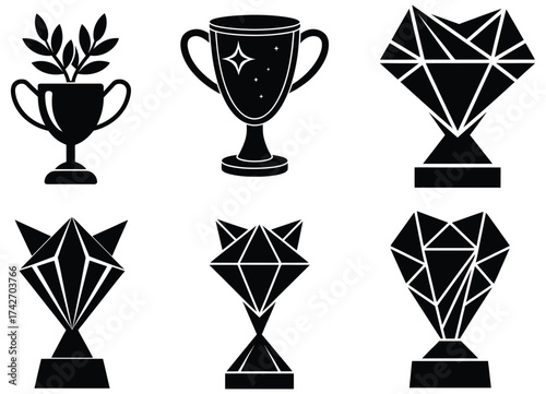 trophy silhouette, clean black vector design 