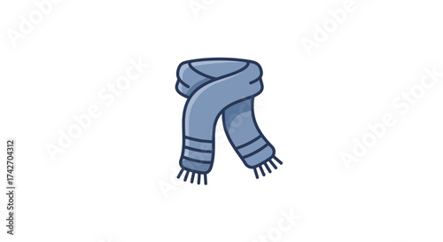 Cozy blue scarf icon on white background for winter fashion design