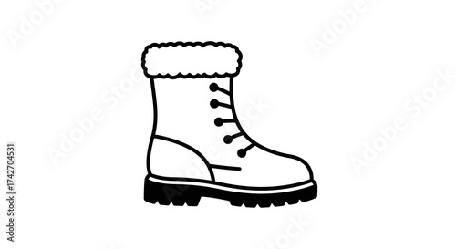 Classic winter boot silhouette with laces and fur trim on white background